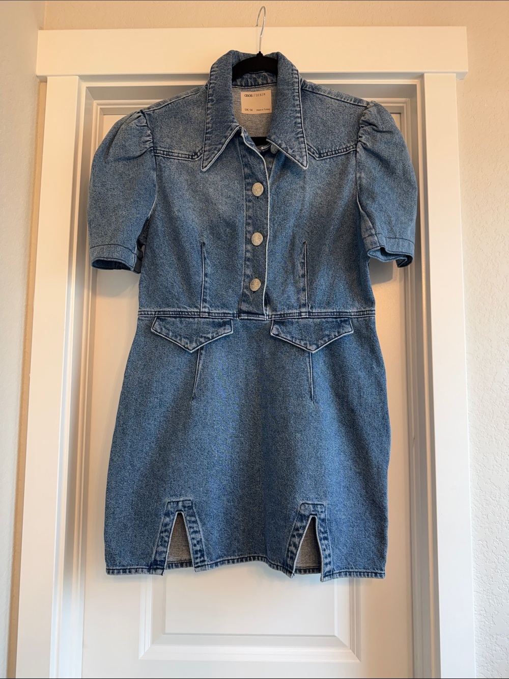 ASOS denim Puff-Sleeve Dress - Blue
